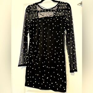 Elegant Black Mini Dress with Pearl Accents